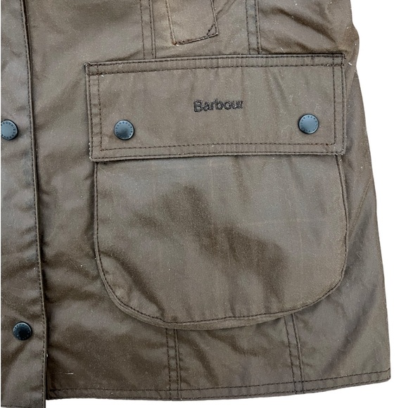 Womens Barbour Waxed Canvas Cotton Olive Green Full Zip Plaid Lined Jacket Sz 12 - Picture 7 of 8